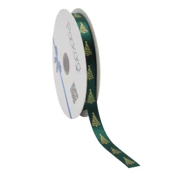 Squiggle Christmas Tree Satin Ribbon; Gold on Green